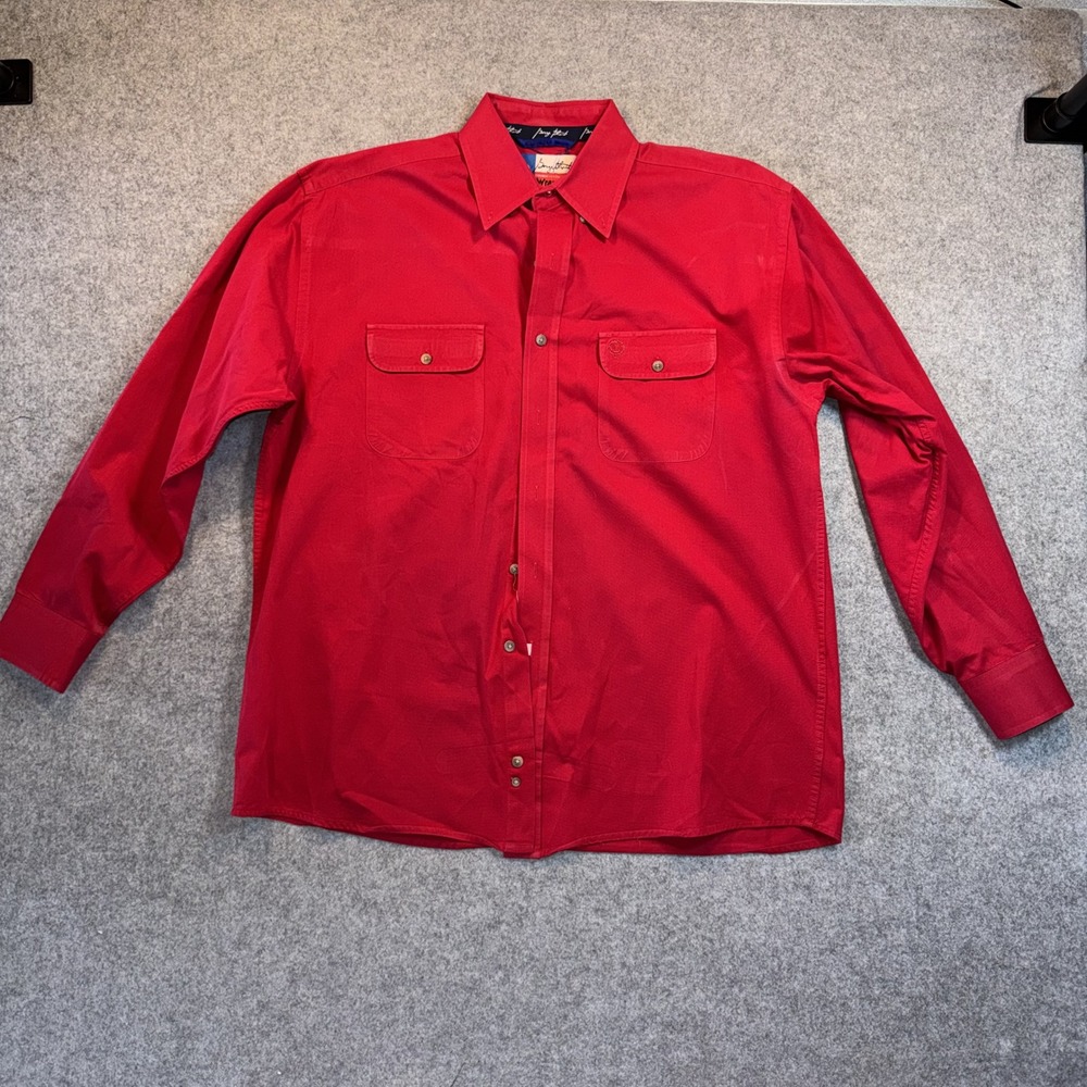 Wrangler George Strait Cowboy Cut Shirt Large Red 100% Cotton Button‎ Up